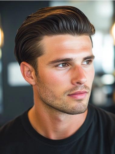 Mens Hair Replacement Wigs 4" Straight Synthetic Without Bangs Wigs