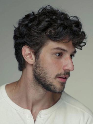 Men Hair Wig Cropped Black 4" With Bangs Wigs