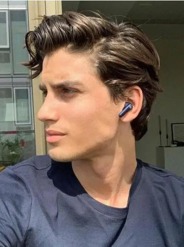 Mens Wigs Real Hair 6" Short Lace Front Brown Wigs