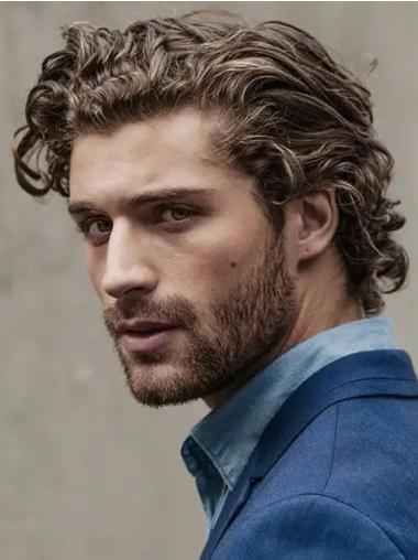 Wigs For Men That Look Real Synthetic Lace Front Brown Curly Wigs