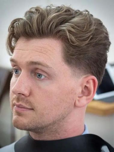 Wig For Men'S Hair Synthetic Monofilament Brown Wavy Wigs