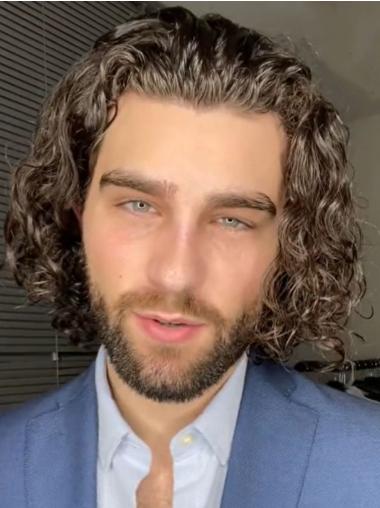 Mens Hair Wigs Monofilament Curly Chin Length Bobs Wigs