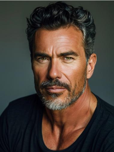 Men'S Salt And Pepper Wigs Monofilament Wavy Cropped Boycuts Wigs