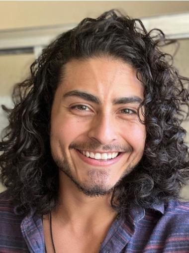 Real Looking Mens Wigs Black 14" Curly Shoulder Length Wigs