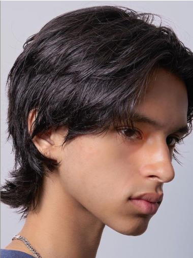 Wigs For Men Real Hair Black Straight 8" Short Wigs