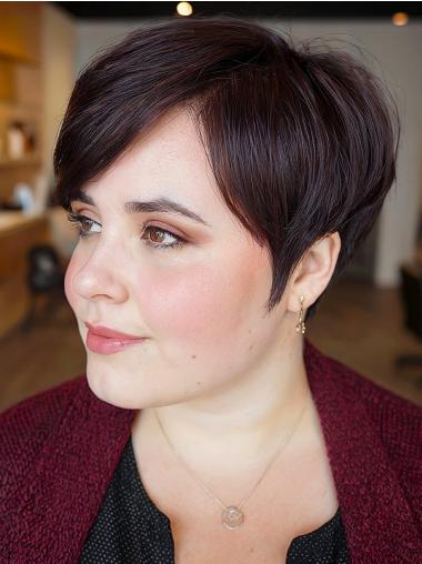 Short Style Wigs For Seniors With Bangs Synthetic 6" Brown Wigs