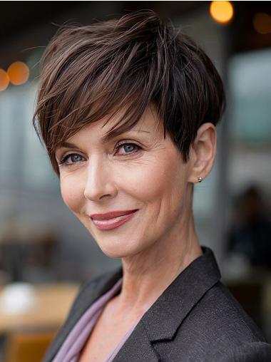 Short Hair Wigs Woman 6" Straight With Bangs Brown Wigs