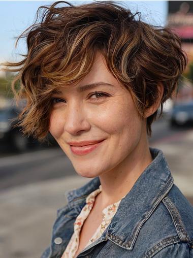 Short Brown Wigs With Bangs 6" Remy Human Hair Monofilament Wigs