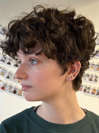 Short Brown Curly Wig Layered 6" Remy Human Hair Monofilament Wigs