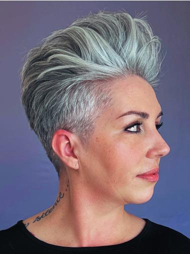 Short Hair Gray Wigs Straight 4" Remy Human Hair Wigs