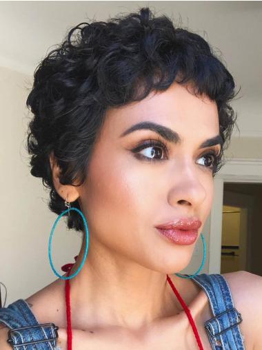Short Pixie Wigs Human Hair 4" Curly Lace Front Layered Wigs