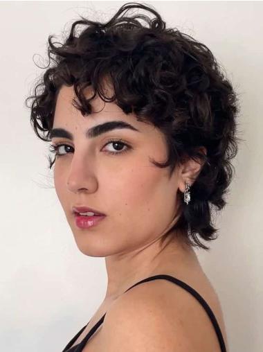 Short Black Hair Wigs Layered 6" Synthetic Monofilament Wigs