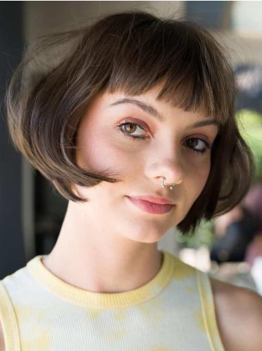 Wig Short Bob Wavy Remy Human Hair Monofilament Wigs