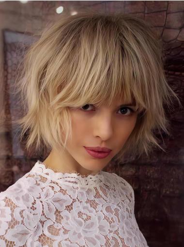 Short Haircuts Wigs 8" Monofilament Remy Human Hair With Bangs Wigs
