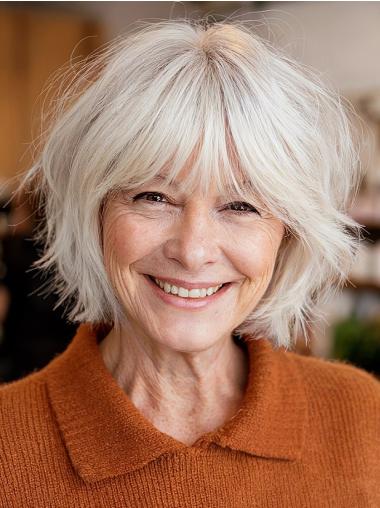 Women's Short Wigs 8" Monofilament Remy Human Hair With Bangs Wigs