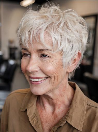 Short Style Human Hair Wigs 4" Wavy Monofilament With Bangs Wigs