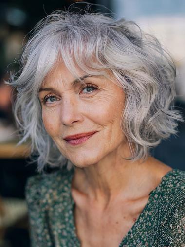 Short Silver Grey Wigs Wavy 8" Synthetic Wigs