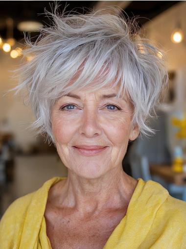 Grey Hair Wigs Short Wavy 6" Remy Human Hair Wigs