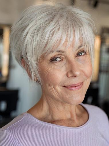 Ladies Short Wigs With Bangs 6" Platinum Blonde Synthetic Wigs