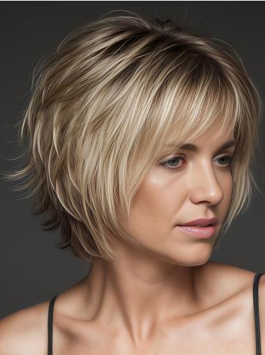 Short Hair Wigs With Bangs 8" Blonde Remy Human Hair Wigs