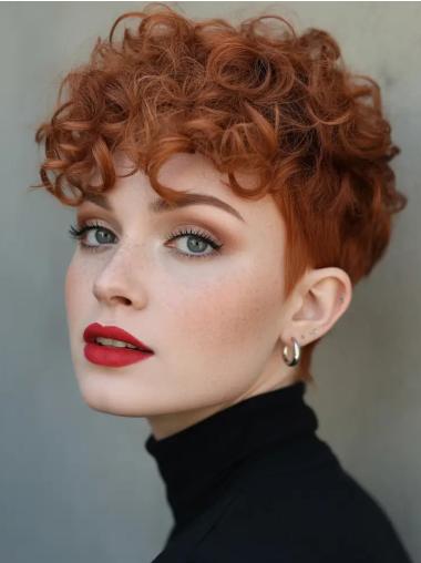 Short Curly Hair Wigs With Bangs Synthetic 4" Copper Wigs