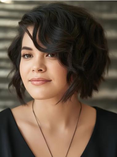 Lace Short Wigs 8" Wavy Bobs Black Wigs