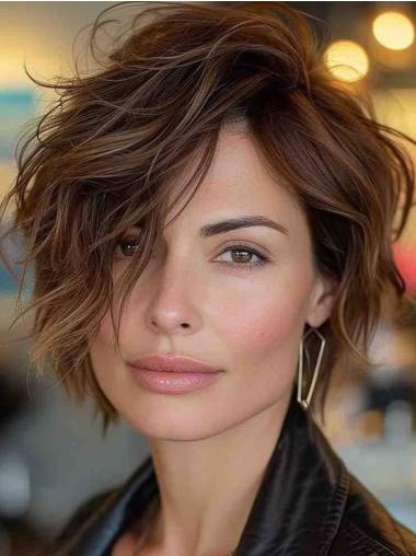 Short Hair Lace Wigs 8" Wavy Layered Brown Wigs