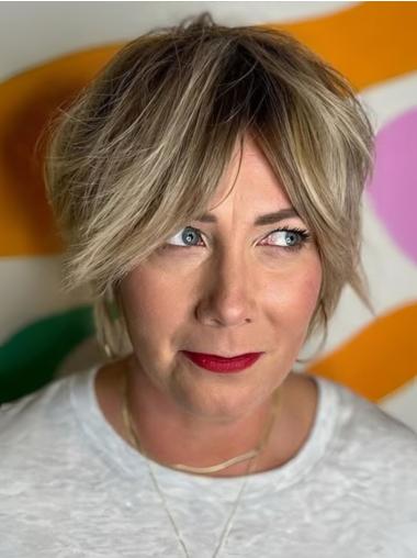 Short Blonde Wig Straight Layered Lace Front Synthetic Wigs