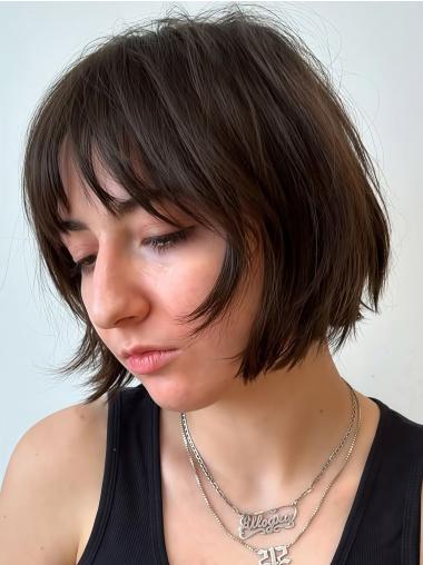 Wig Human Hair Short 8" Straight Lace Front Bobs Wigs