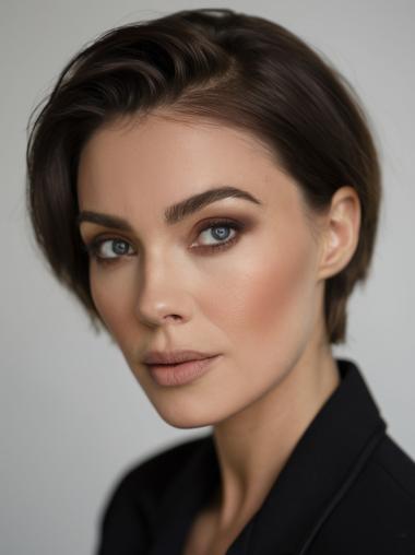 Ladies Short Hair Wigs Remy Human Hair 6" Lace Front Straight Wigs