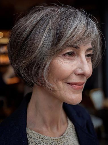 Salt And Pepper Wigs Short Bobs Straight 8" Monofilament Wigs