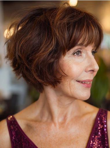 Short Monofilament Wigs Remy Human Hair Wavy 8" Bobs Wigs