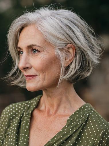 Short Grey Wigs For Women Bobs Wavy 8" Lace Front Wigs