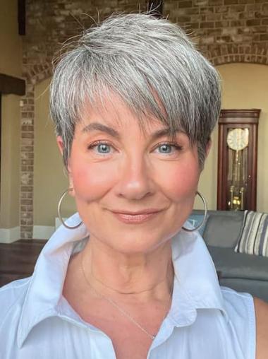 Short Grey Wigs For Older Ladies With Bangs Straight 6" Wigs