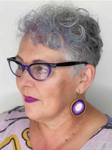 Short Grey Wigs For Sale Boycuts Curly 4" Lace Front Wigs