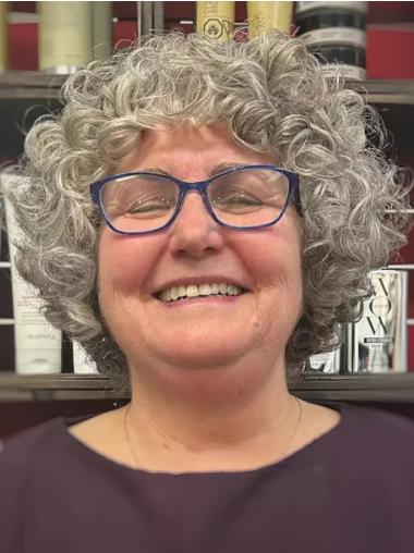 Grey Short Wigs Bobs Curly 8" Monofilament Wigs