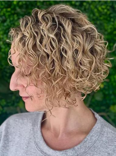 Short Blonde Bob Wig Remy Human Hair Curly 8" Wigs