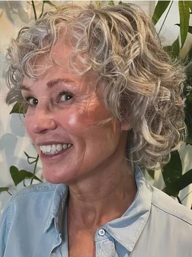 Grey Wig Short Bobs Curly 8" Monofilament Wigs