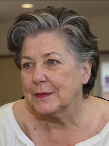 Gray Hair Wigs Short Layered Wavy 6" Lace Front Wigs