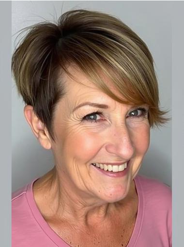 Short Brown Wig Straight With Bangs Lace Front Synthetic Wigs