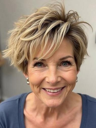 Short Natural Wigs Blonde Wavy Remy Human Hair Wigs