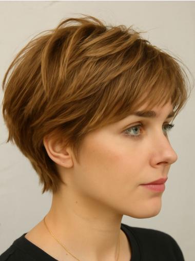 Short Hair Pixie Wigs 4" Straight With Bangs Brown Wigs