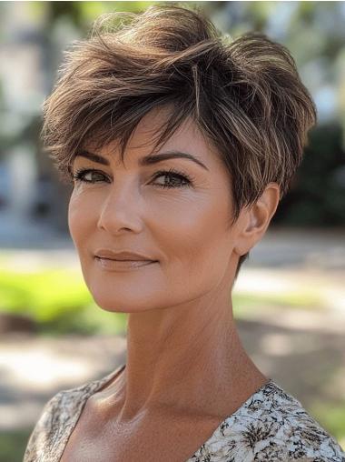 Short Human Hair Lace Wigs 4" Wavy Monofilament Layered Wigs