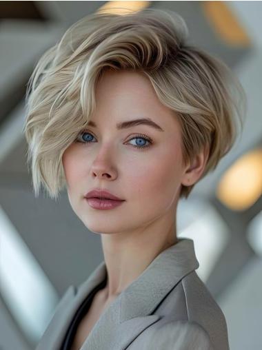 Short Layered Bob Wigs Blonde Wavy Remy Human Hair Wigs