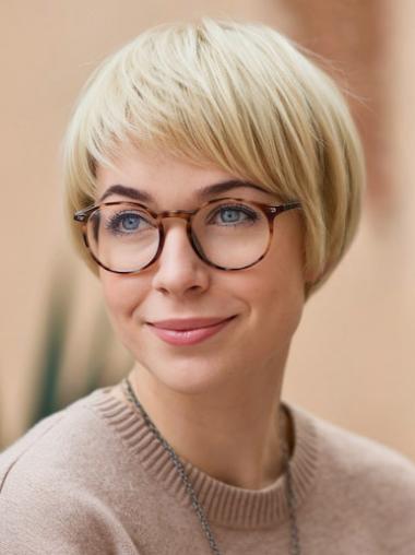 Short Blonde Wigs Straight With Bangs Lace Front Synthetic Wigs