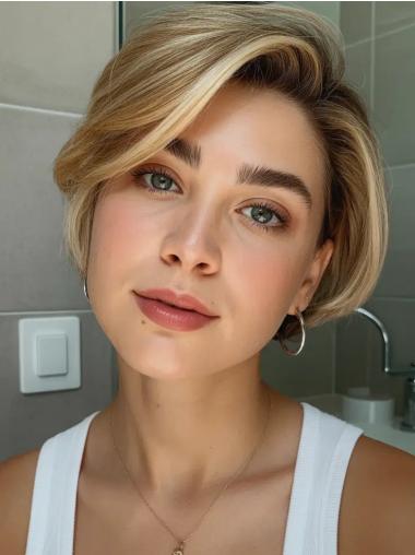 Short Bob Lace Front Wigs 6" Wavy Remy Human Hair Blonde Wigs