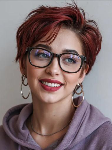 Short Red Wigs Wavy Layered Monofilament Synthetic Wigs