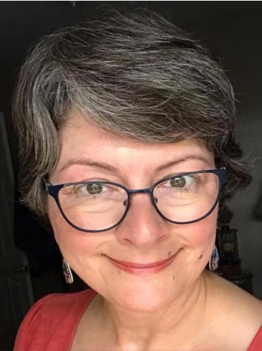 Short Grey Lace Front Wigs Remy Human Hair 6" With Bangs Wigs