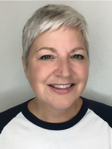 Short Gray Hair Wig Boycuts Straight 4" Lace Front Wigs