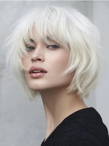 Short Wigs Styles With Bangs 8" Platinum Blonde Remy Human Hair Wigs